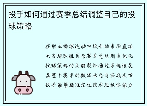 投手如何通过赛季总结调整自己的投球策略
